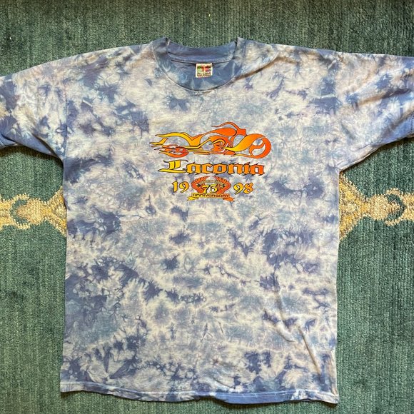 Vintage 90s Laconia Bike Week Tie Dye Shirt 1998 75th Anniversary Mens XL - Picture 3 of 10